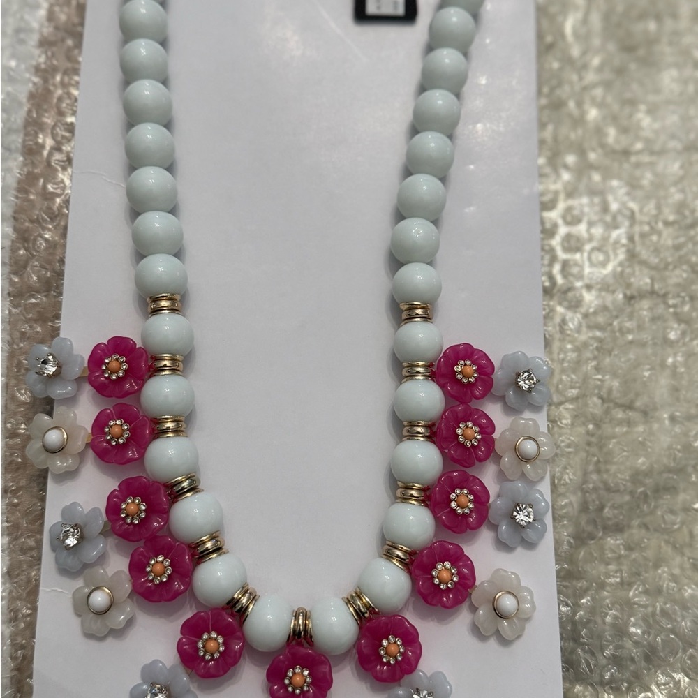 Pink & white necklace with stones